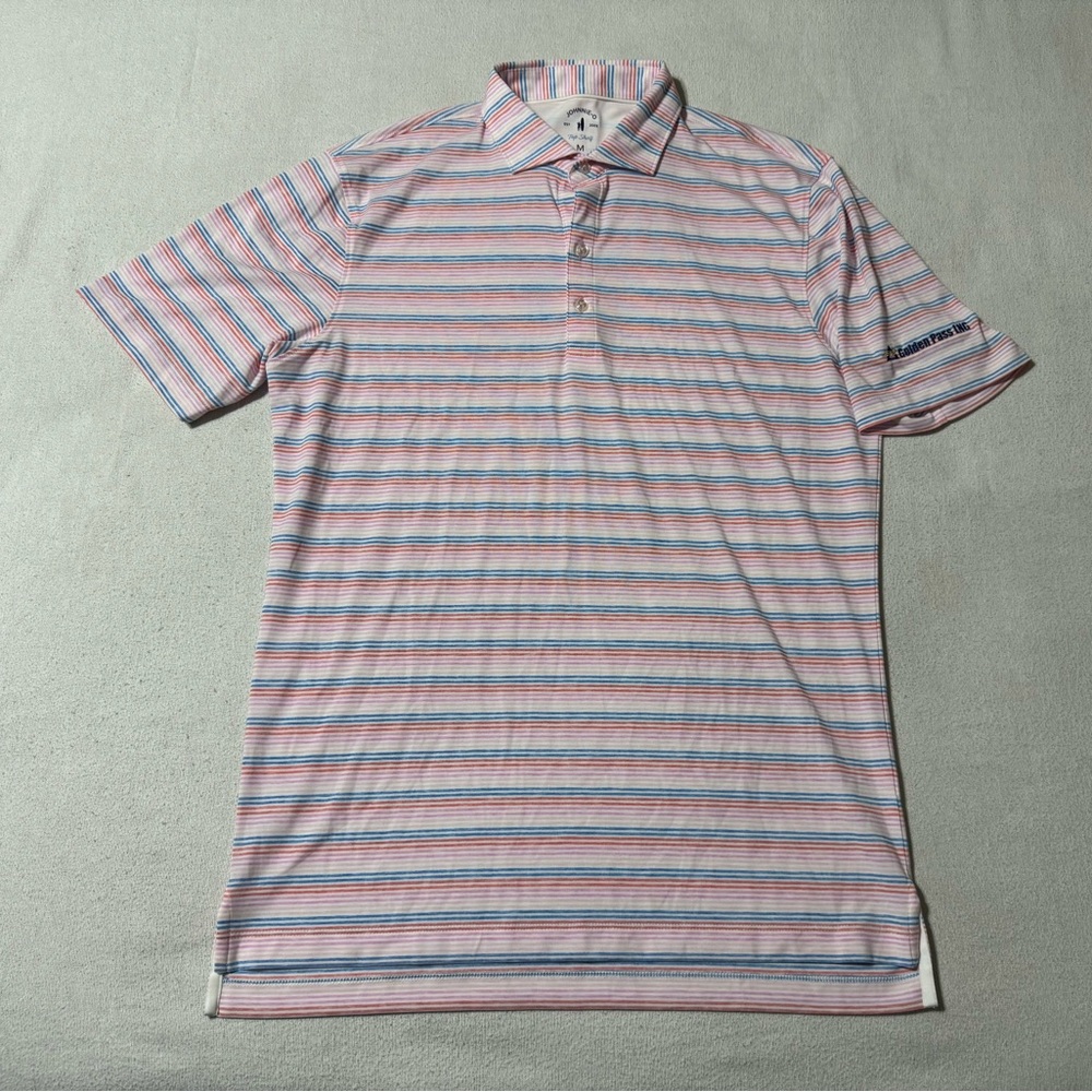 Johnnie-O Mens Medium‎ Top Shelf Pink/Blue/Coral/White Polo Shirt Stretch